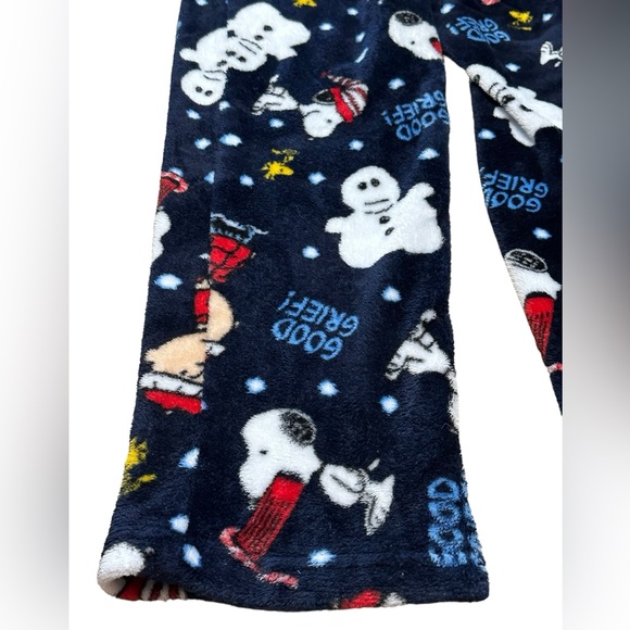 Peanuts Fleece Navy Blue Winter Print Pajama Pants - Picture 3 of 11